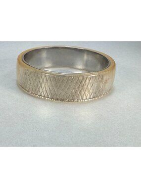Vintage Lucite & Silver Tone Wide Bangle Bracelet Diamond Lattice Design